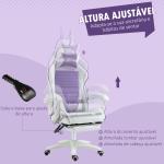 Cadeira Gaming Giratória de Couro PU com Altura Ajustável Inclinável 135° Apoio para a Cabeça 65x63x136 - 142 cm Branco e Roxo