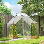 Estufa com Janela Porta Estrutura de Aço e Cobertura de Plástico Impermeável Anti - UV 180x100x168 cm Transparente