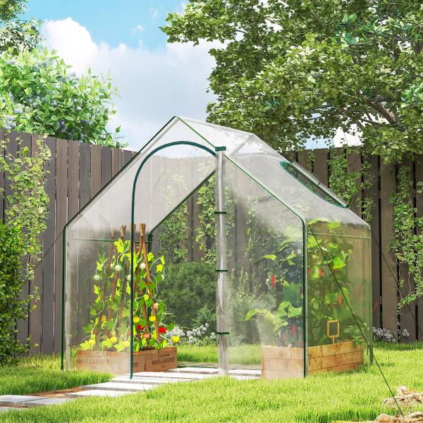 Estufa com Janela Porta Estrutura de Aço e Cobertura de Plástico Impermeável Anti - UV 180x100x168 cm Transparente