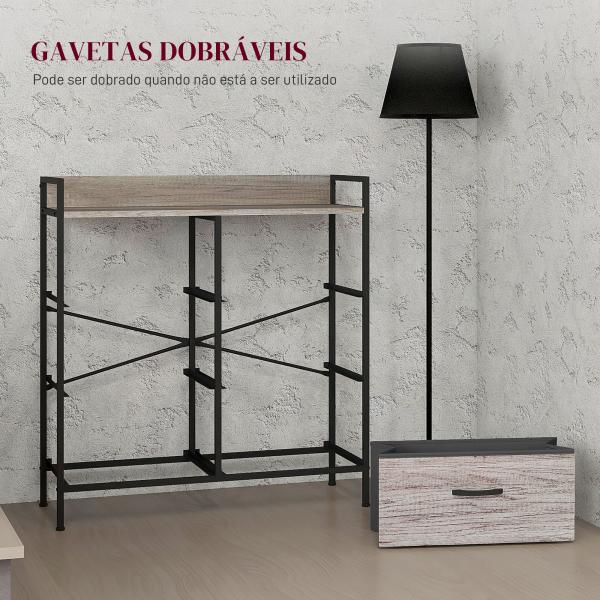 Cómoda com 6 Gavetas Dobráveis de Tecido Estrutura de Aço e Estilo Industrial 79x29x85 cm Cinzento