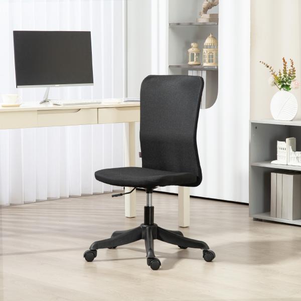 Cadeira de Escritório sem Apoio para os Braços Estofada em Linho Sintético com Altura Ajustável 53x43x85 - 93 cm Preto