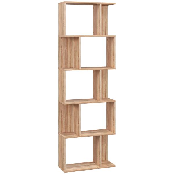 Estante para Livros Estante Alta de Parede com 5 Níveis em Forma de S Desenho Moderno 60x24x184,5 cm Madeira