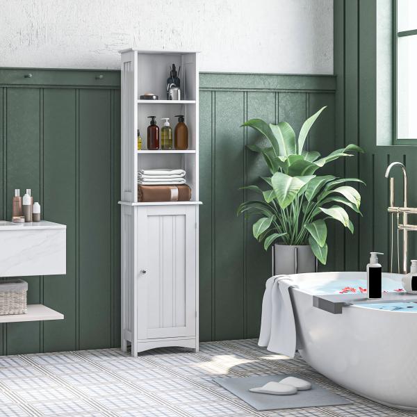 Coluna Casa de Banho com 3 Compartimentos de Armazenamento Porta e Prateleiras Ajustáveis 34x23x165 cm Branco