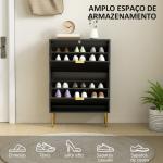 Sapateira Estreita com 2 Portas Caneladas e Prateleiras Ajustáveis para 12 Pares de Sapatos, 60x24x91,5 cm, Preto