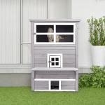 Casa para Gatos de Madeira Exterior Casa Grande para Gatos de 3 Andares com Múltiplas Entradas Janelas e 2 Plataformas para Terraço Balcão Jardim 98x68,5x122cm Cinza