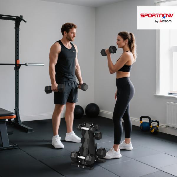 Conjunto de Halteres 2x2kg 2x5kg 2x8kg 2x10kg com Suporte de Armazenamento para Exercício Treino Preto