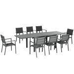 Conjunto de Jardim Refeição de 9 Peças com Mesa Extensível 8 Cadeiras Empilháveis 135 - 270x89x74cm Cinza