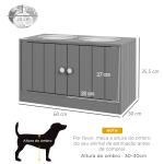 Comedouro Elevado Cinzento para Cães Grandes com 2 Tigelas de 2L, 2 Portas e Arrumação, 60x30x35,5 cm
