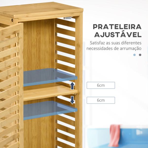 Armário Auxiliar Casa de Banho de Bambu Armário Casa de Banho com Prateleiras Ajustáveis Anti - Tombo 30x19,9x70 cm Madeira