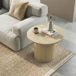 Mesa de Centro Redonda com Base de Coluna de Ripas para Sala de Estar ou Quarto Ø60x40 cm Madeira