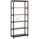 Estante estilo industrial com 6 prateleiras abertas para sala de estar Escritório 80x30x180 cm Castanho Rústico