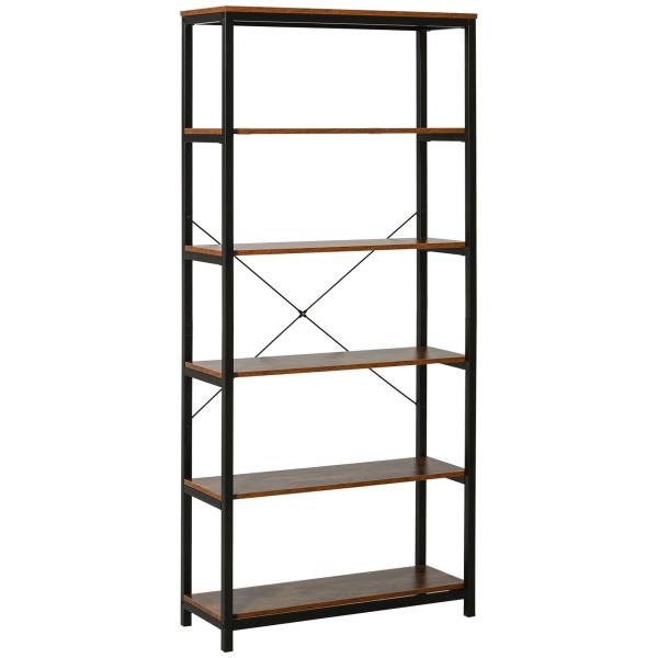 Estante estilo industrial com 6 prateleiras abertas para sala de estar Escritório 80x30x180 cm Castanho Rústico