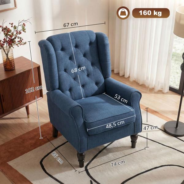Poltrona de Sala de Estar Poltrona Moderna para Dormitório com Pés de Madeira Poltrona Individual 74x86x102 cm Azul