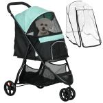 Carrinho para Cães Dobrável para Cães Pequenos com Cesta de Armazenamento Janela de Malha Capa para Chuva 80,5x51,5x100 cm Verde