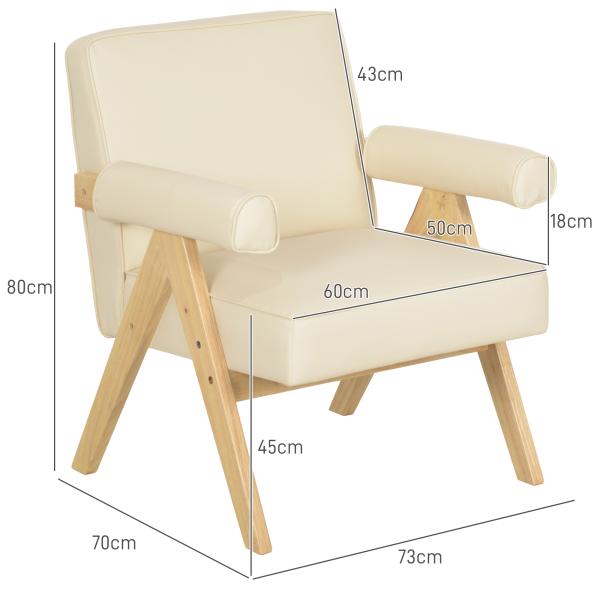 Poltrona Sala de Estar Poltrona Nórdica Poltrona Estofada em PU com Apoio para os Braços 73x70x80 cm Creme