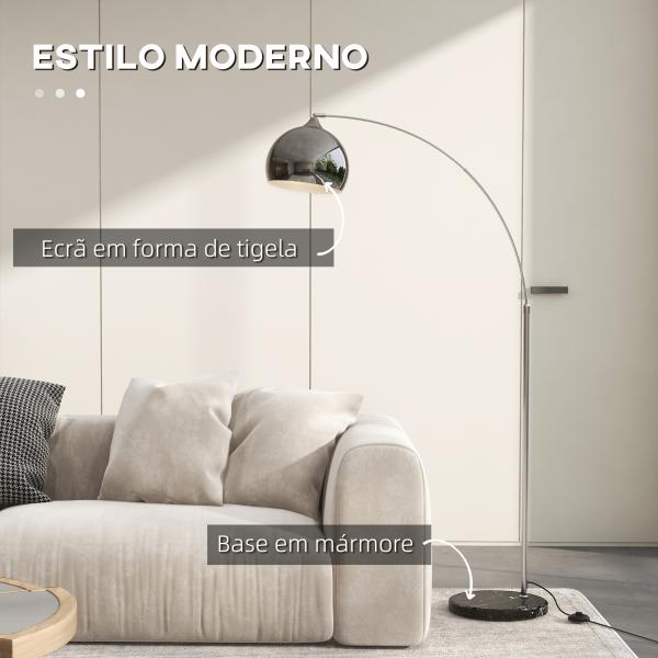 Candeeiro de Pé em Forma de Arco com Altura e Comprimento Ajustáveis com Interruptor de Pé 110 - 115x30x170 - 180 cm Prata e Preto