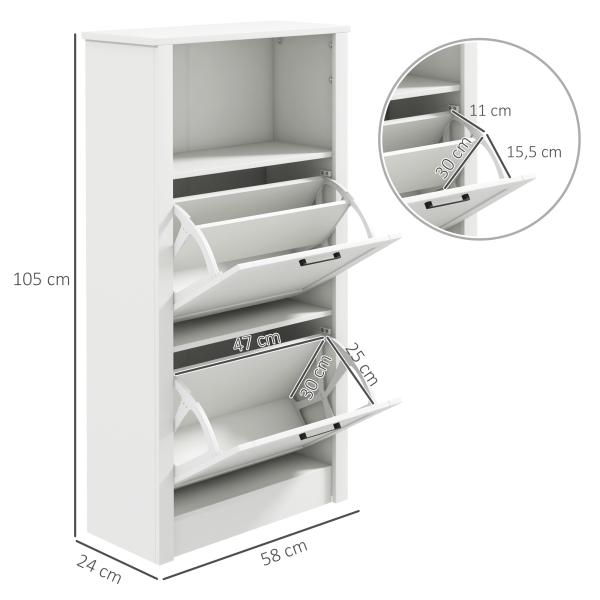 Sapateira Estreita com Prateleiras Ajustáveis e Compartimento Aberto para 10 Pares de Sapatos 58x24x105 cm Branco