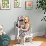 Toucador para Crianças com Espelho e Banco Toucador de Maquilhagem para Crianças de 3 a 6 Anos 52x32x85 cm Branco