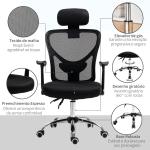 Cadeira de Escritório Ergonômica Cadeira de Escritório Giratória com Altura Ajustável Função Reclinável Apoio para a Cabeça e Suporte Lombar 65x67x108 - 118cm Preto