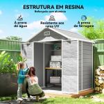 Abrigo de Jardim em Resina 182x151x219 cm com Piso Janela Ventilação Portas Duplas Cinzento