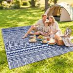 Tapete de Exterior 182x274 cm Tapete Reversível Estilo Moderno para Varanda Pátio Campismo Praia Azul Escuro e Branco