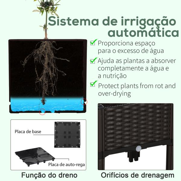 Conjunto de 4 Floreiras Quadradas Floreiras para Flores e Vegetais com Orifícios de Drenagem e Pés Altos 80x40x26 - 44 cm Marrom