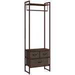 Suporte para Cabides com 3 Gavetas de Tecido Barra para Pendurar e Prateleira para Entrada Quarto 58,5x30x178 cm Castanho Rústico