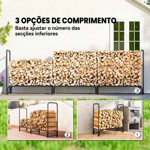 Lenheiro com Cobertura para Interior e Exterior, Carga 300 kg, 300x36x99 cm, Verde - Escuro e Preto
