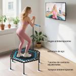 Trampolim Fitness 114x114x132 cm com Guiador Ajustável em 3 Níveis Estrutura de Aço para Treino de Perna Corpo Azul