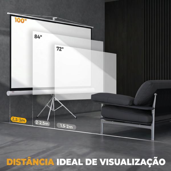 Ecrã de Projeção com Suporte Portátil 100 Polegadas Formato 16:9 Altura Ajustável 221x124 cm Branco