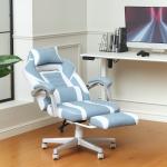 Cadeira Gaming Cadeira de Escritório Reclinável Apoio para os Pés Retrátil Suporte Lombar e Almofada para a Cabeça 63x63x115,5 - 123 cm Azul