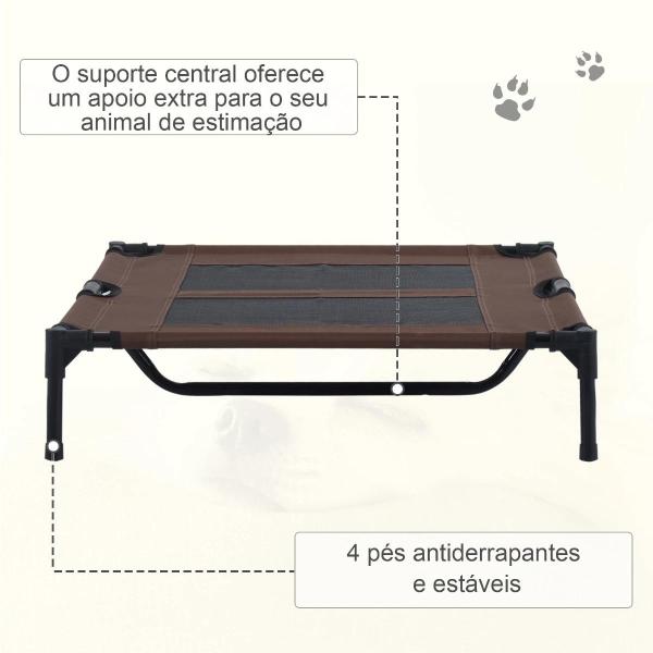 Cama Elevada para Cães Cama de Animais de Estimação com Malha Transpirável e Tecido Oxford para Exterior Interior Ar Livre Jardim Terraço 92x76x18cm Marrom