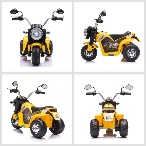 Motocicleta Elétrica Infantil com 3 Rodas Triciclo a Bateria 6V para Crianças de 18 - 36 Meses com Farol Buzina 72x57x56cm Amarelo