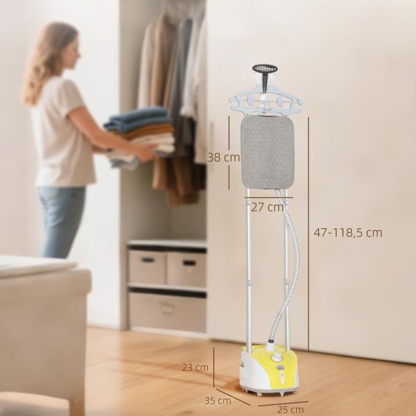 Ferro de Engomar a Vapor 1800W Temperatura Ajustável 11 Níveis Depósito de 2 L Aquecimento em 38s 35x25x47 - 118,5 cm Amarelo