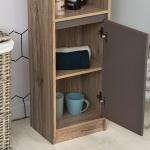 Armário Alto para Banheiro com 2 Portas e 2 Prateleiras Abertas Móveis Auxiliares para Sala de Estar Corredor 30x24x170 cm Carvalho e Cinza