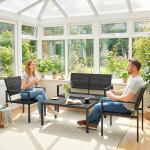 Conjunto de Móveis de Jardim para 4 Pessoas - Sofá de 2 Lugares, 2 Cadeiras e Mesa de Centro - Preto
