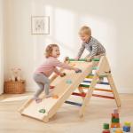 Triângulo de Escalada de Madeira 2 em 1 Escalada para Crianças de 18 - 48 Meses com Rampa para Deslizar ou Escalar 147x64,5x63 cm Multicor