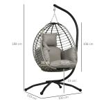 Cadeira Supensa com Suporte com Cesta Dobrável Almofada e Apoio para a Cabeça 110x100x188 cm Cinza e Preto
