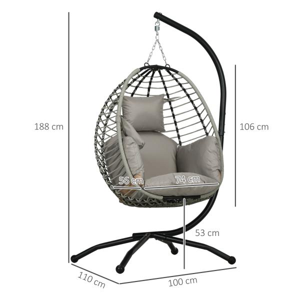 Cadeira Supensa com Suporte com Cesta Dobrável Almofada e Apoio para a Cabeça 110x100x188 cm Cinza e Preto