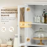 Armário de Cozinha com 4 Portas de Vidro Temperado Gaveta e Prateleiras Ajustáveis 74x35,5x181,5 cm Branco