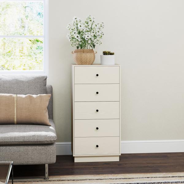 Cómoda com 5 Gavetas Cómoda de Quarto Estreita com Anti - Tombo Gaveteiro Alto para Sala de Estar Corredor 47x29x95 cm Branco