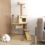 Árvore Arranhadora para Gatos Torre de Escalada com Plataformas Rede Escada Caverna Postes para Arranhar de Juta Bola Supensa e Descanso 60x40x130cm Bege