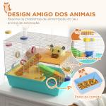 Gaiola para Hamsters com Túnel Plataformas Comedouro Bebedouro Casinha Rampas e Roda de Exercício 45x28x37 cm Azul Claro