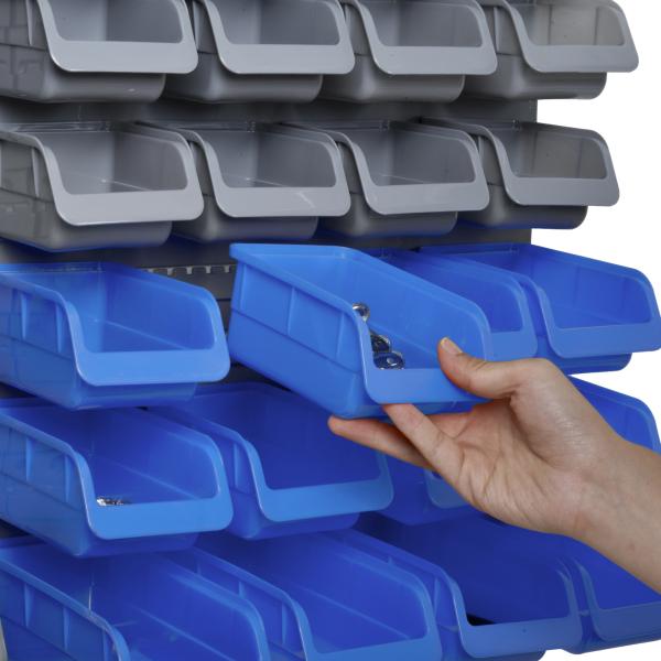 Prateleira de Parede Organizador de Ferramentas Prateleiras de Armazenamento com 28 Caixas ​54x95 cm Cinza e Azul