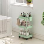 Carrinho Auxiliar com Rodas de 3 Níveis com Cestos Extraíveis Suporte para Toalhas e Estrutura de Metal 42x42,5x76 cm Verde