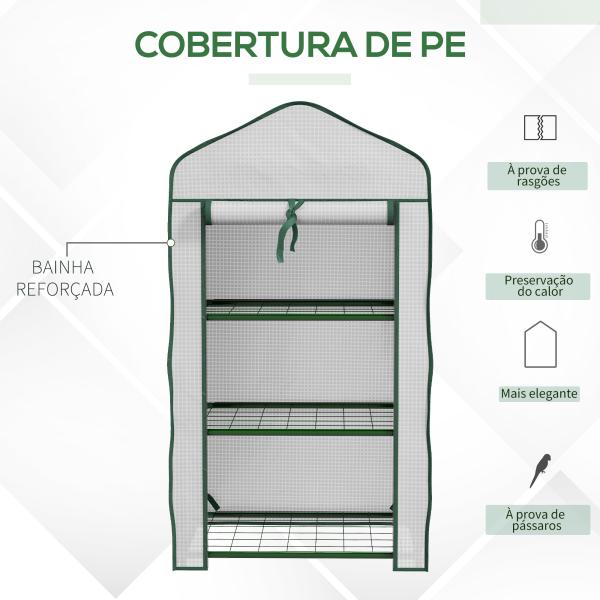 Estufa de Jardim de 3 Níveis Estufa de Terraço com 3 Prateleiras para Cultivo de Plantas Flores 59x39x127 cm Branco