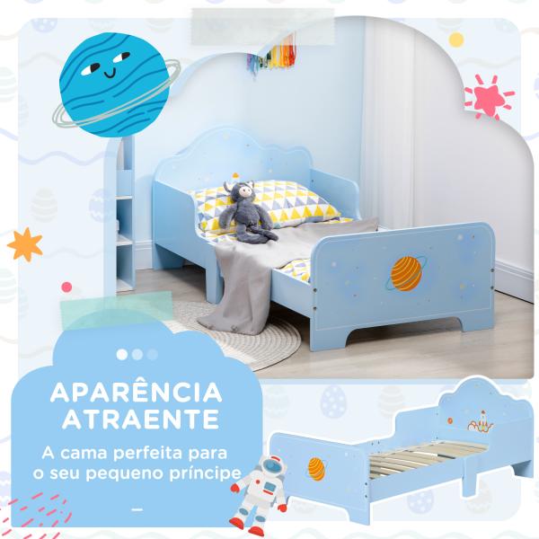 Cama para Crianças de 3 - 6 Anos 143x74x59cm Cama Infantil de Madeira com Barreiras de Proteção Azul