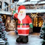 Pai Natal Insuflável 240 cm com Bastão Luzes LED e Inflador Elétrico Decoração Natalícia para Exteriores e Interiores Multicor