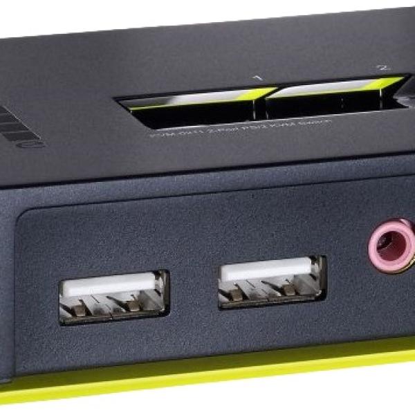 Comutador de 2x Portas USB + Audio KVM - 0221 (Preto/Verde) - LEVEL ONE