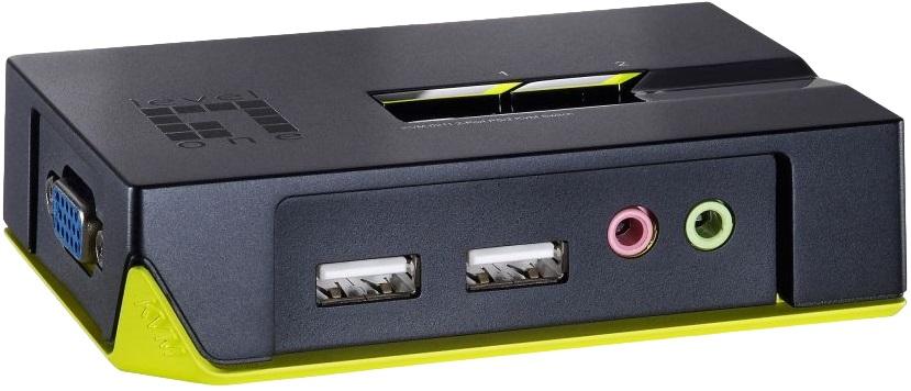 Comutador de 2x Portas USB + Audio KVM - 0221 (Preto/Verde) - LEVEL ONE